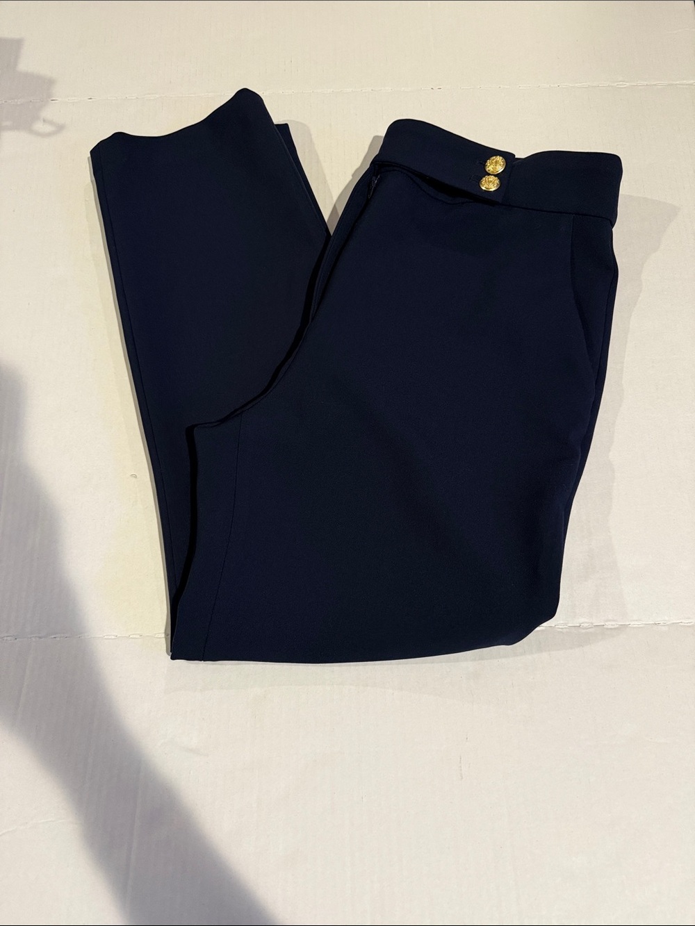 Veronica Beard Navy Pants with Gold Button Detail